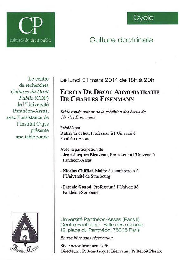 Affiche de la table ronde Ecrits de droit administratif de Charles Eisenmann