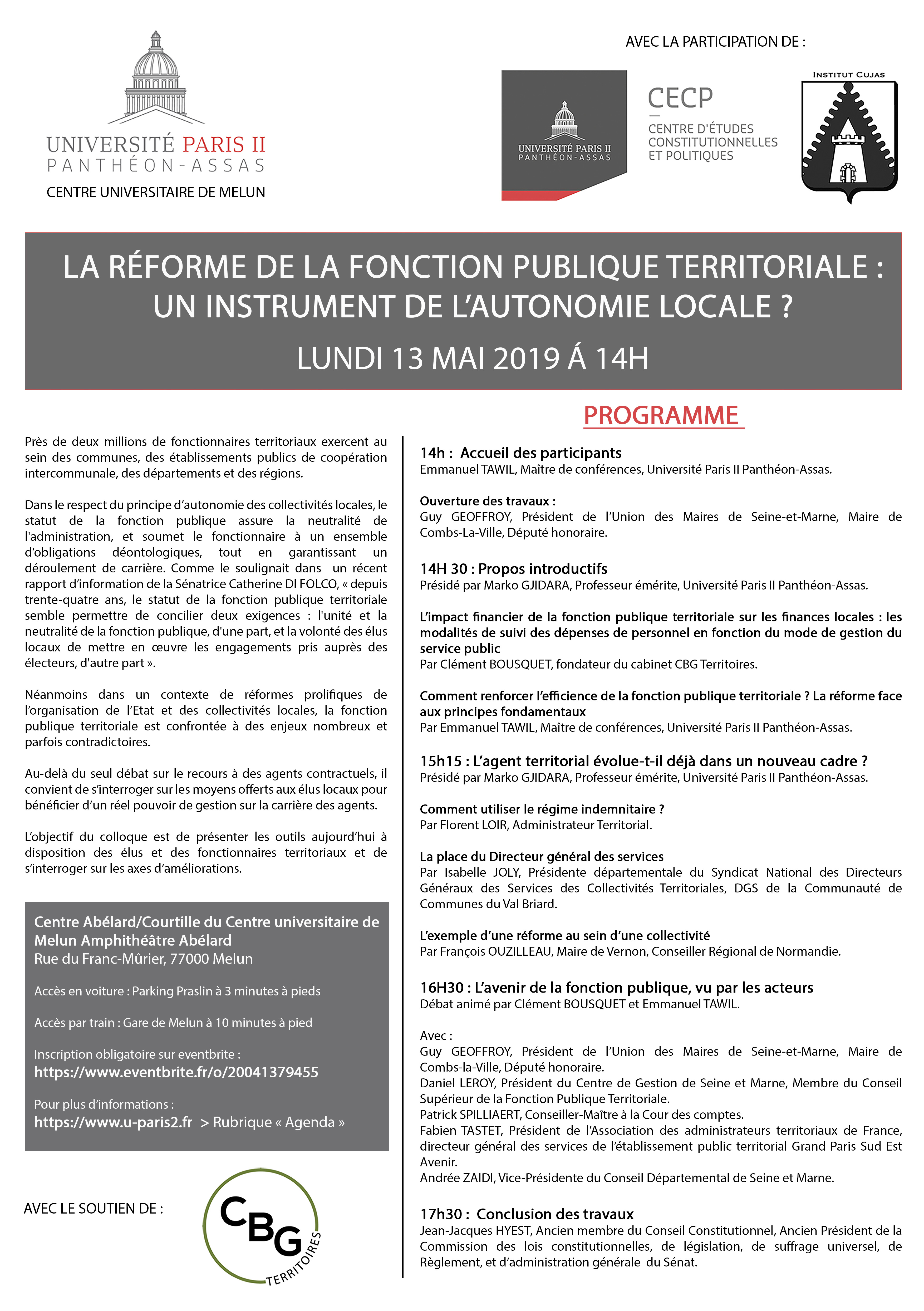 Affiche colloque fonction publique territoriale - CECP
