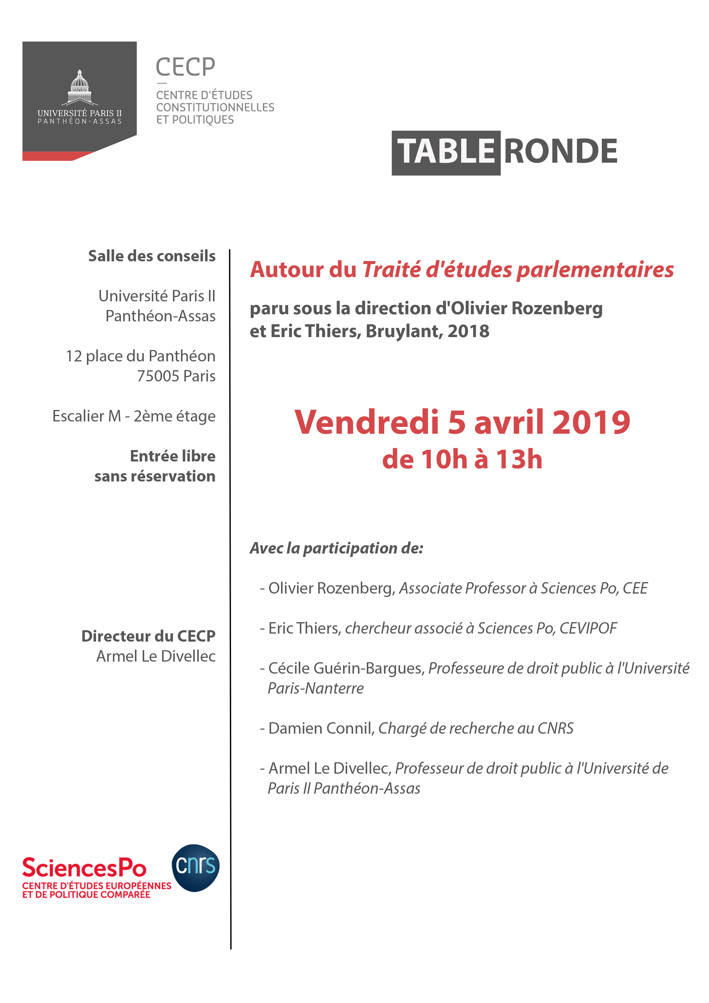 Flyer table ronde - traité d'études parlementaires 