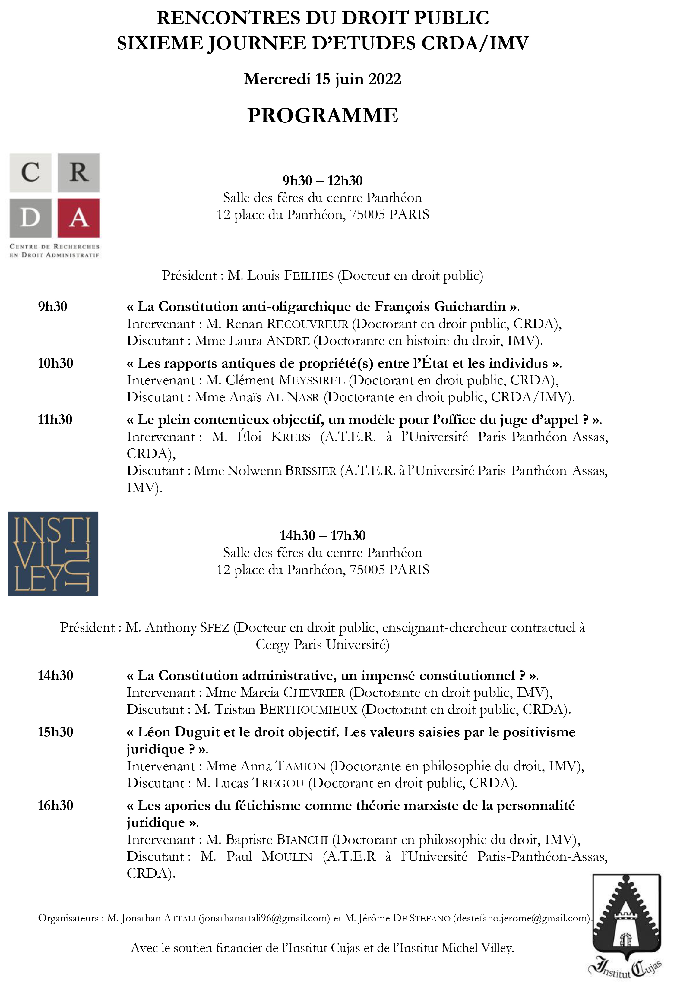 Programme rencontre doctorants IMV -CRDA